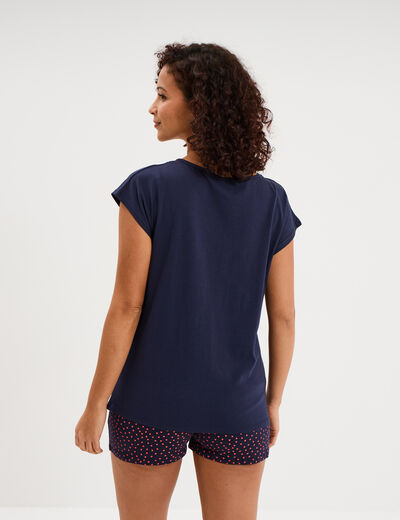 Ensemble pyjama t-shirt et short coton bleu marine femme