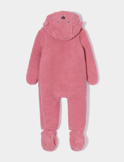 Combinaison pilote fausse laine mouton vieux rose bébé fille