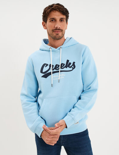 Sweat hoodie 1 poche manches longues bleu clair homme