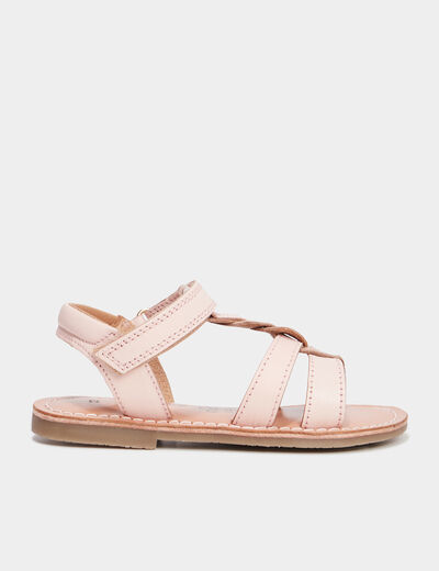 Sandales brides tressées en cuir Creeks rose fille