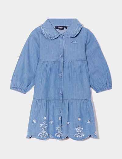 Robe coton aspect jean col claudine denim stone bébé fille