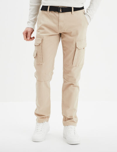 Pantalon cargo ceinturé Trappeur marron cognac homme