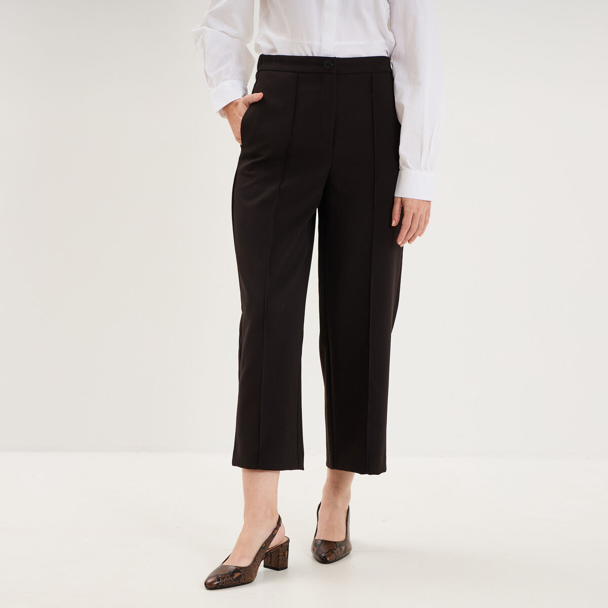 Pantalon droit 7/8&egrave;me &agrave; pinces noir femme