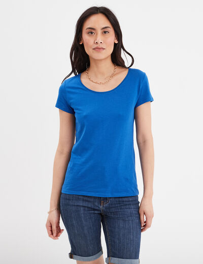 T-shirt coton col rond manches courtes bleu roi femme