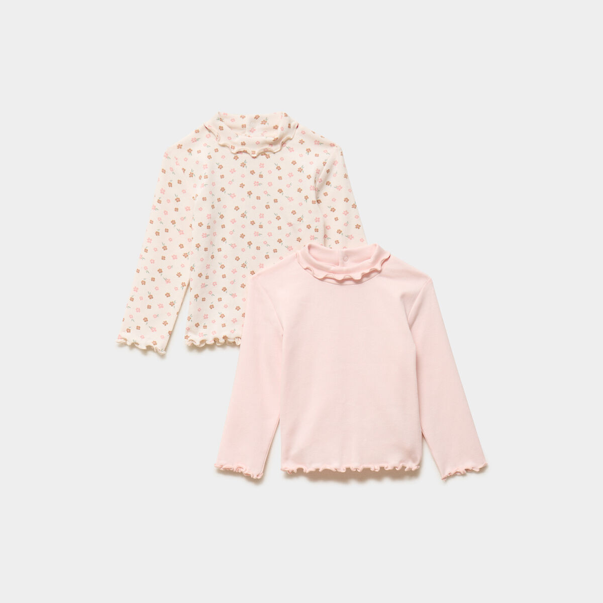 Lot 2 t-shirts sous pulls &agrave; col roul&eacute; creme b&eacute;b&eacute; fille