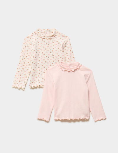 Lot 2 t-shirts sous pulls &agrave; col roul&eacute; creme b&eacute;b&eacute; fille
