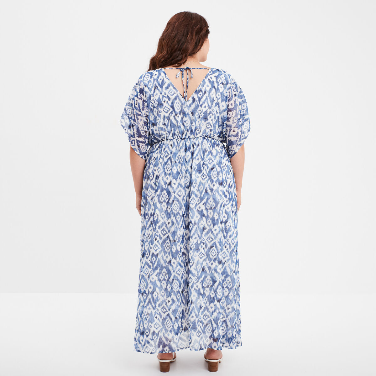 Robe longue évasée dos en V bleu electrique femme grande taille