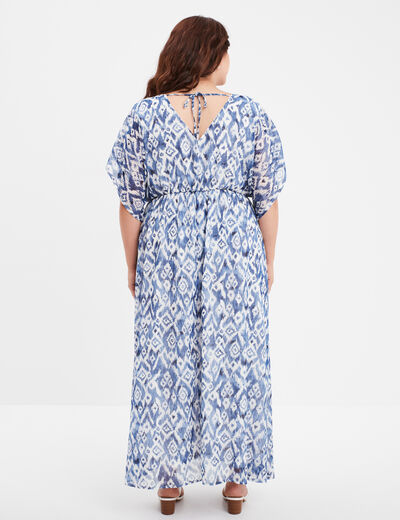 Robe longue évasée dos en V bleu electrique femme grande taille