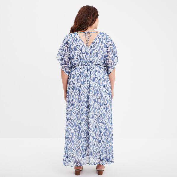 Robe longue évasée dos en V bleu electrique femme grande taille