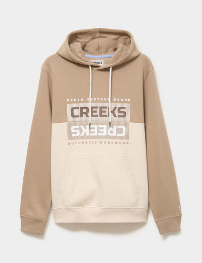 Sweat hoodie &agrave; capuche molleton taupe homme