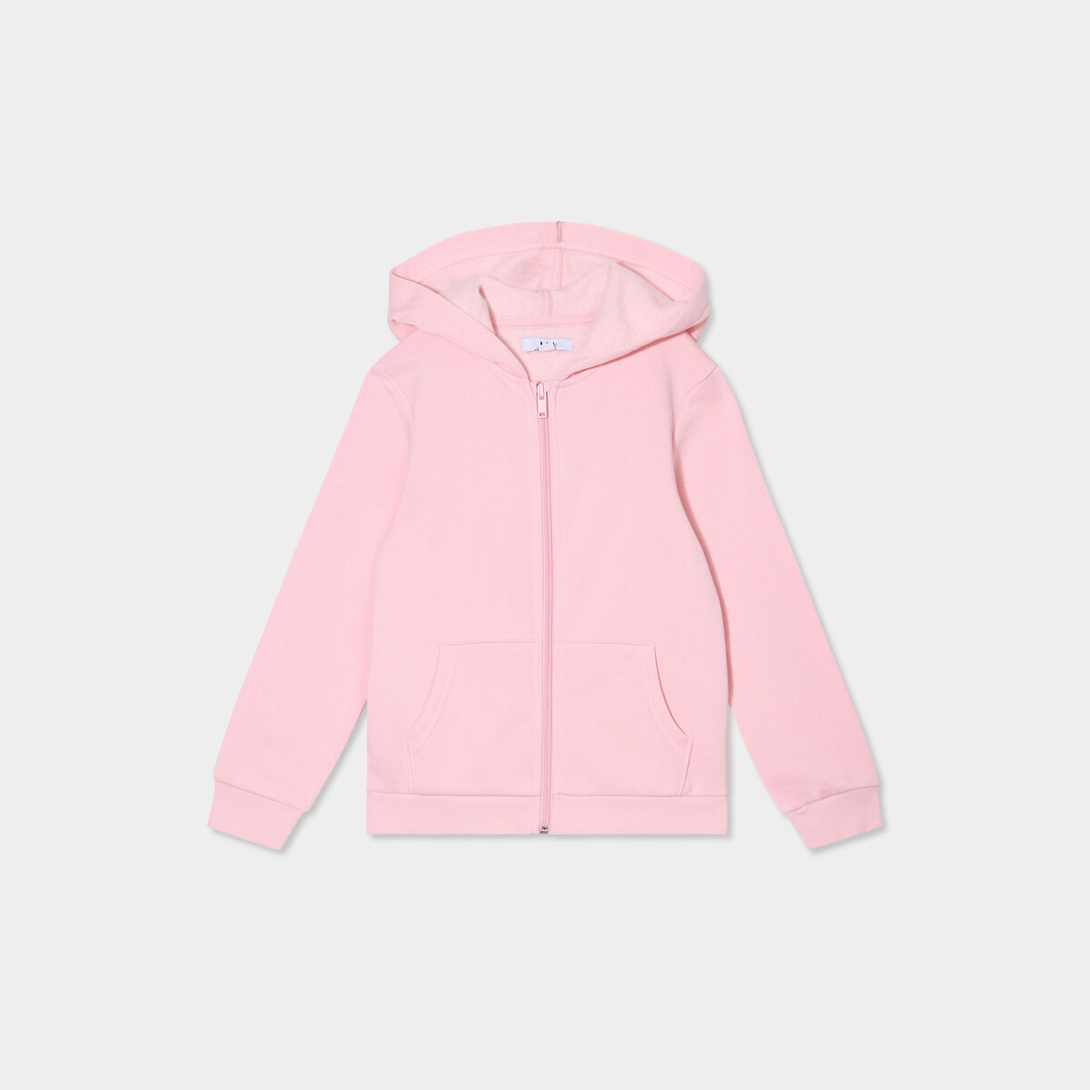 Sweat zipp&eacute; &agrave; capuche droit molleton rose clair fille