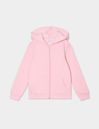 Sweat zipp&eacute; &agrave; capuche droit molleton rose clair fille