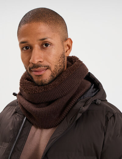 Tour de cou tricot&eacute; doubl&eacute; marron fonc&eacute; homme
