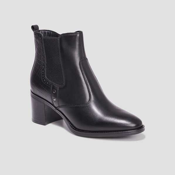 Bottines à talons avec clous en cuir noir femme