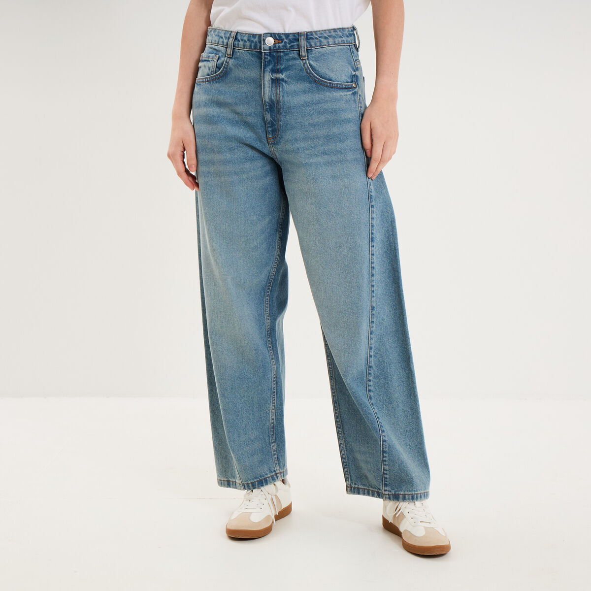Jean balloon cropped coton denim stone femme