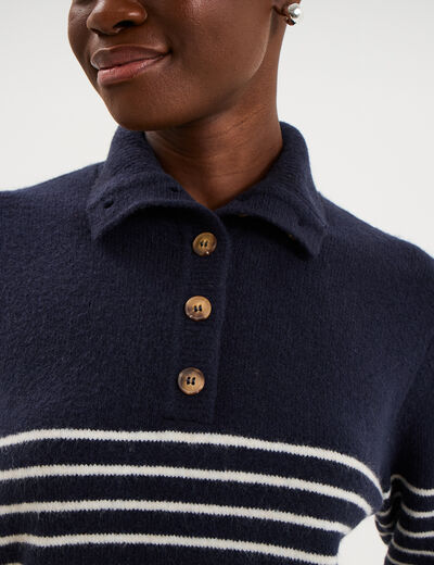 Pull col camionneur manches longues bleu marine femme
