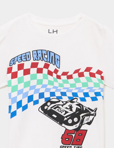 T-shirt col rond manches courtes coton blanc gar&ccedil;on