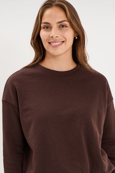 Sweat col rond manches longues marron fonc&eacute; femme