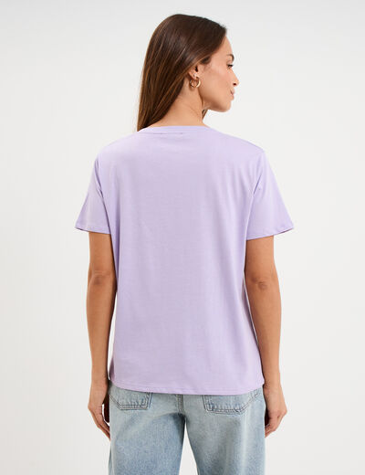 T-shirt manches courtes col en V coton parme femme