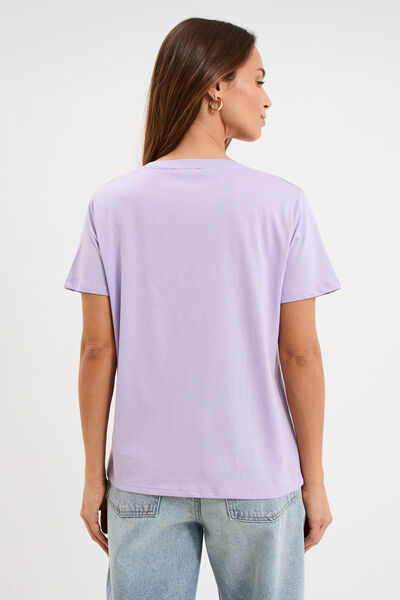 T-shirt manches courtes col en V coton parme femme