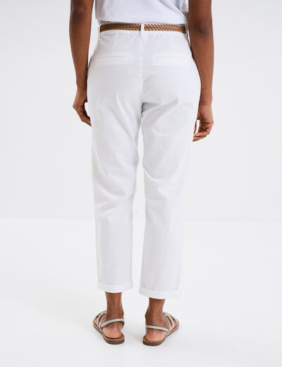 Pantalon chino 7/8ème ceinture tressée blanc femme