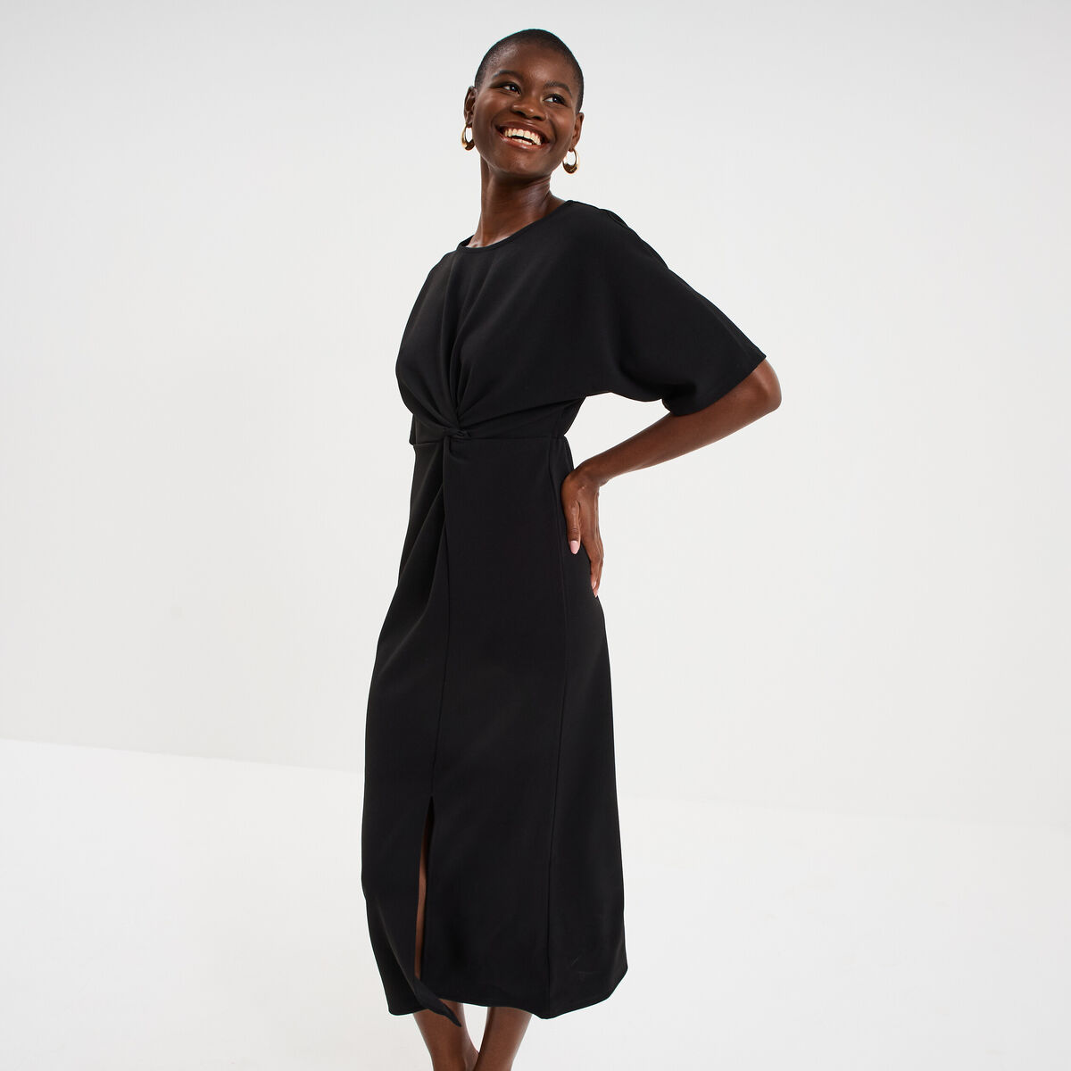 Robe longue effet nou&eacute; noir femme