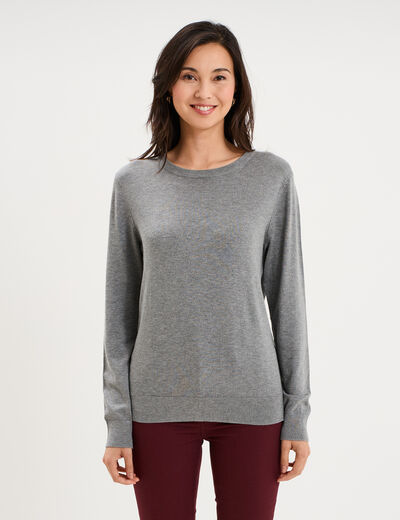 Pull col rond manches longues gris femme
