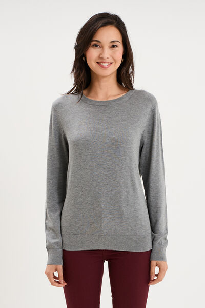 Pull col rond manches longues gris femme