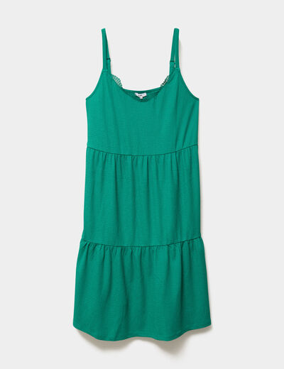 Robe bretelles &agrave; volants longueur genou vert canard femme grande taille