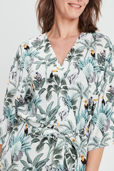 Déshabillé style kimono fluide ecru femme