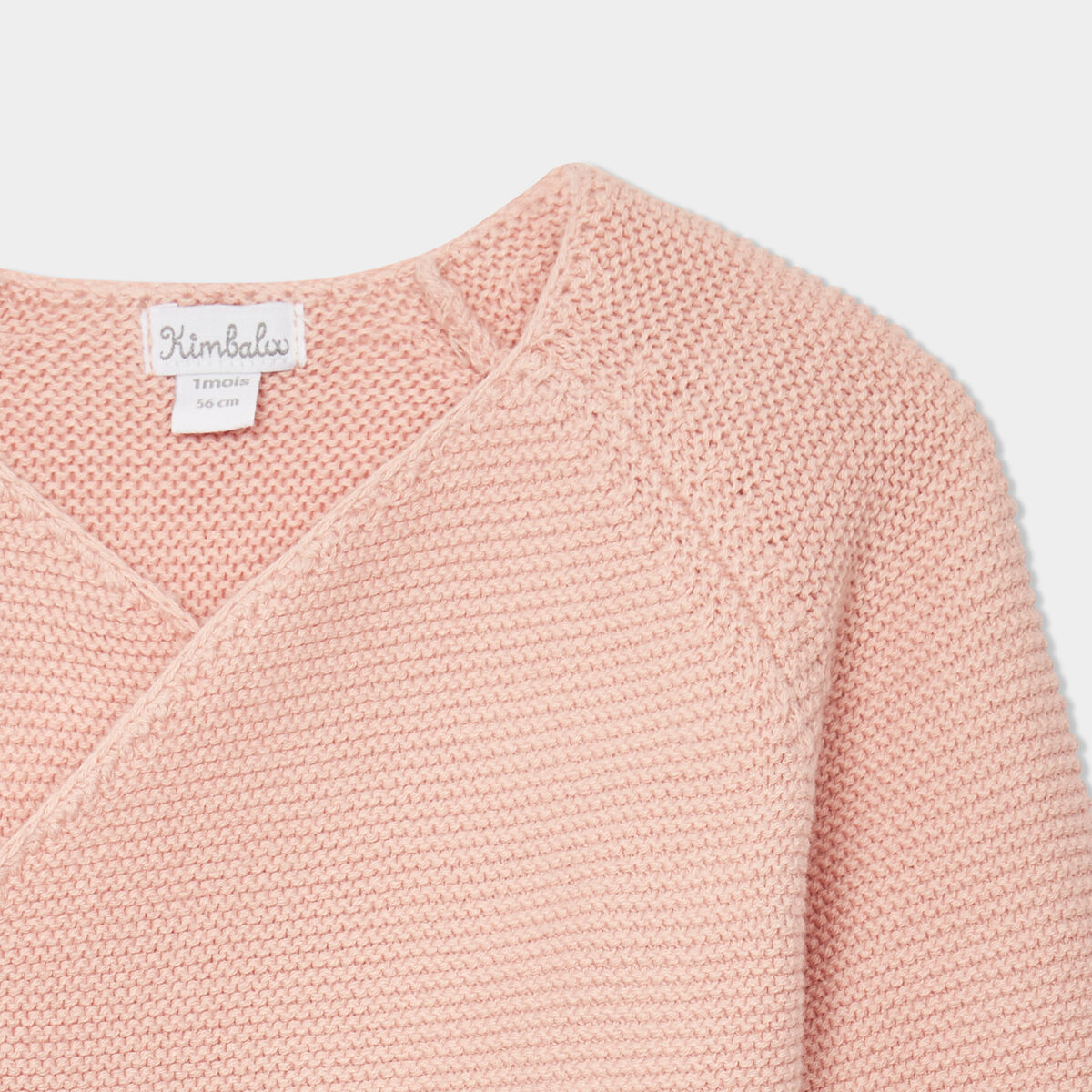 Brassière naissance tricot nouée coton rose poudrée bébé fille