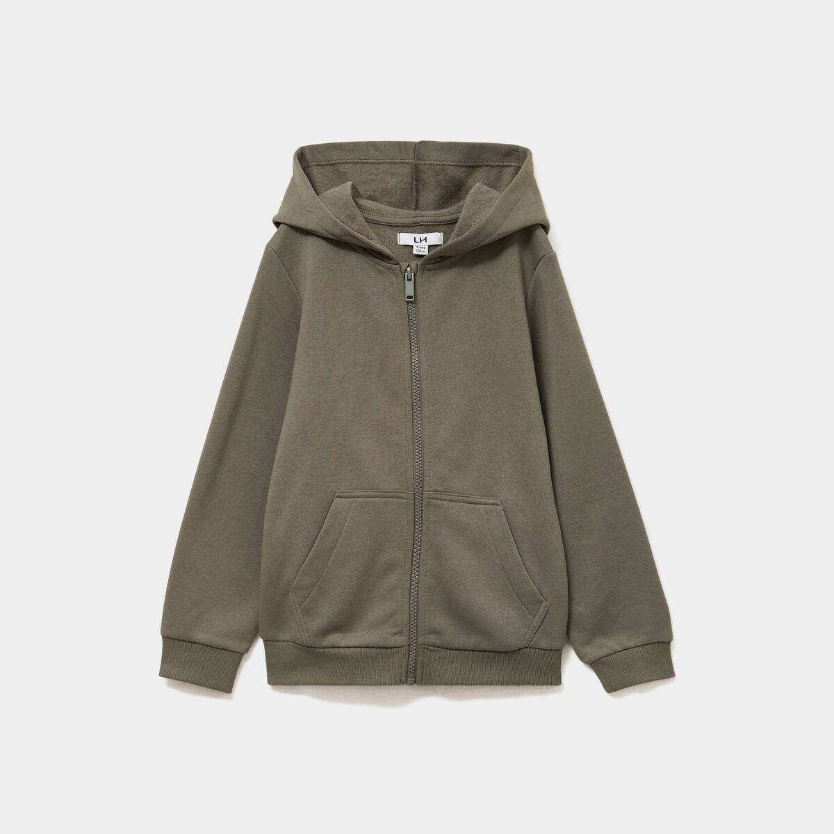 Sweat zipp&eacute; &agrave; capuche en molleton vert kaki gar&ccedil;on