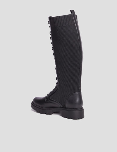 Bottes à lacets façon chaussette noir femme