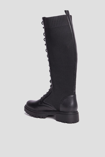 Bottes à lacets façon chaussette noir femme