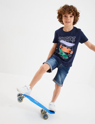 T-shirt droit manches courtes coton bleu marine garçon