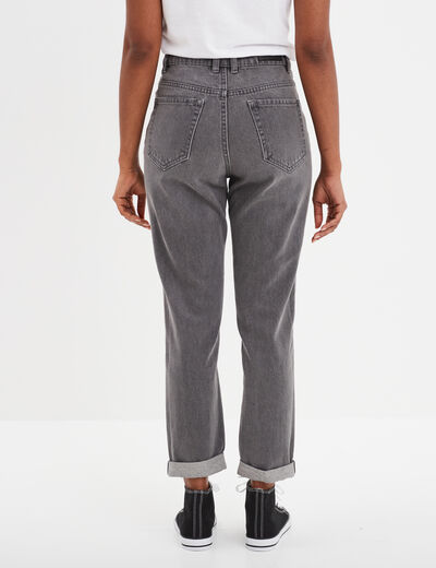 Jeans mom 7/8ème taille haute coton denim gris femme