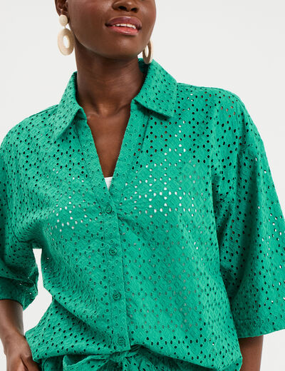 Chemise broderie anglaise coton vert canard femme