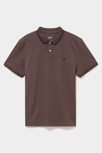 Polo piqu&eacute; coton manches courtes marron chocolat homme
