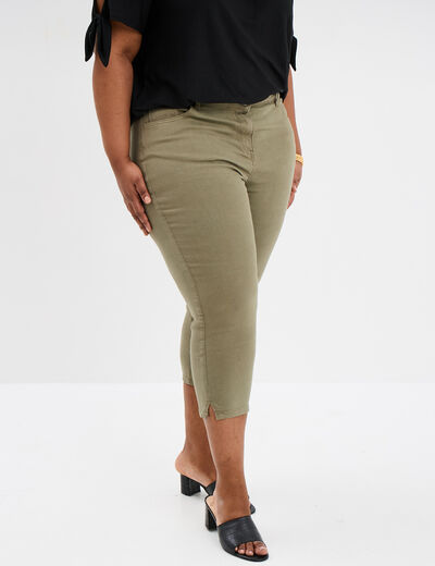 Pantalon corsaire skinny taille haute vert kaki femme grande taille