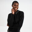 Pull col chemise strass et perles noir femme