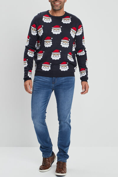 Pull de Noël avec col rond noir homme