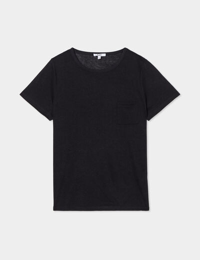 T-shirt col rond 1 poche manches courtes noir femme