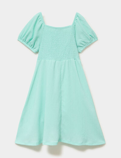 Robe smock&eacute;e manches courtes &eacute;vas&eacute;e vert clair fille