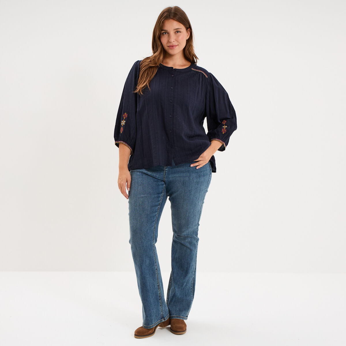 Jean flare 5 poches taille haute denim dirty femme grande taille