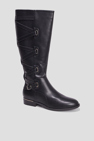 Bottes plates avec laçage noir femme