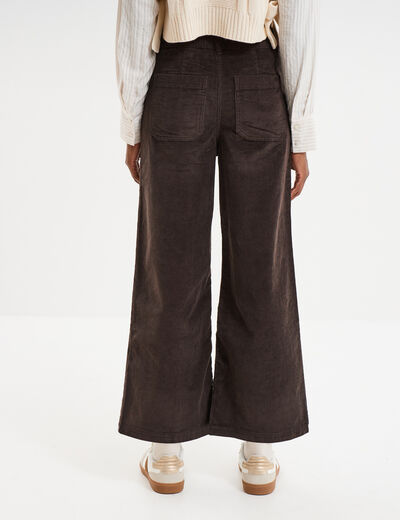 Pantalon effet velours flare 7/8&egrave;me marron fonc&eacute; femme