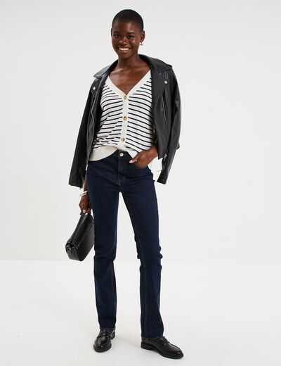 Gilet col en V boutonn&eacute; beige femme