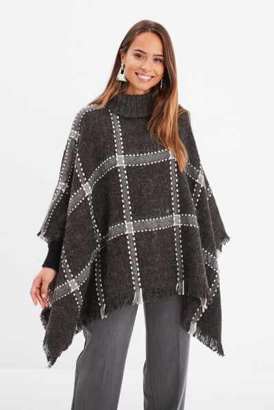 Poncho à col roulé gris foncé femme