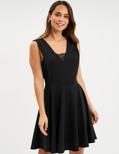 Robe patineuse longueur midi noir femme