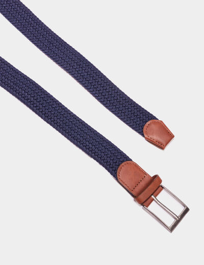 Ceinture tressée bleu marine homme